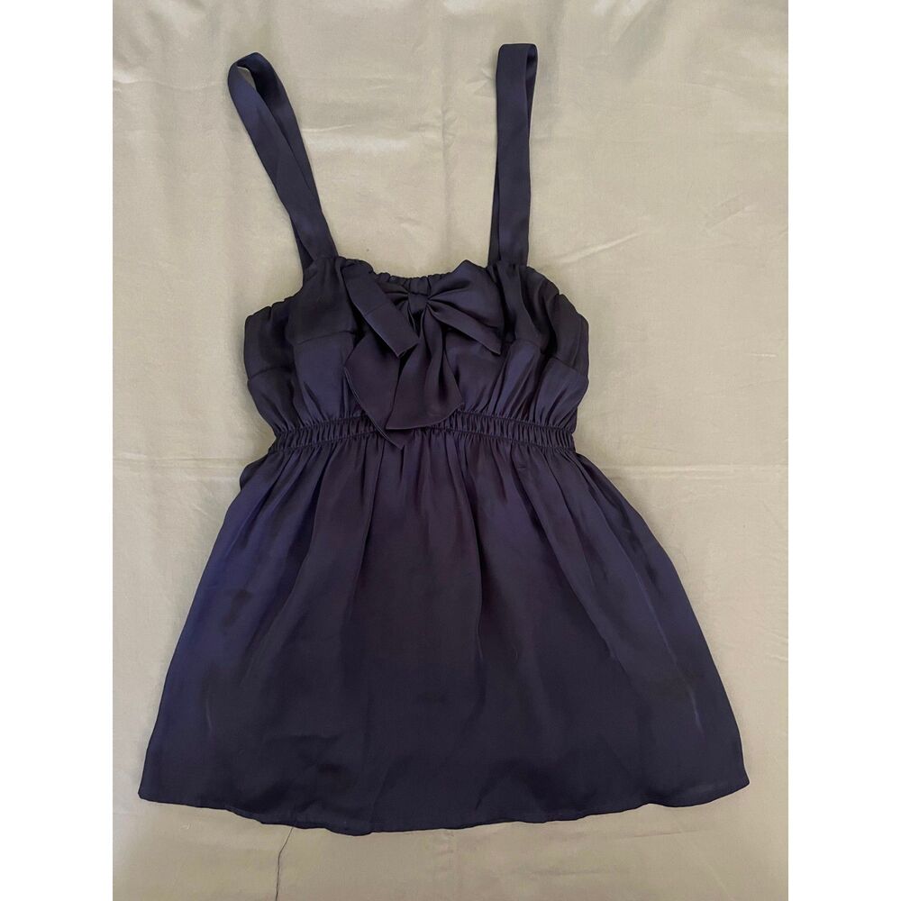 Y2K Navy Satin Bow Front Babydoll Cami Tank Top